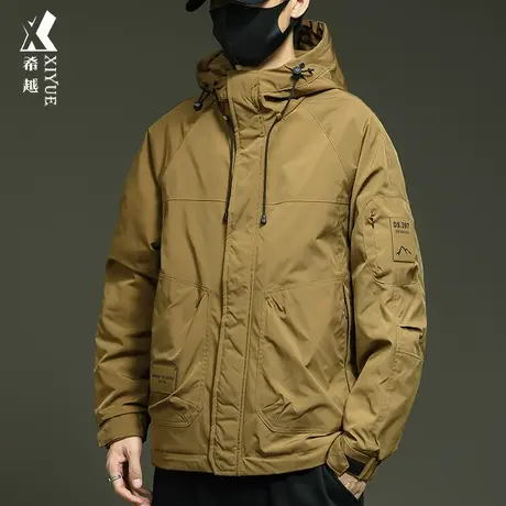 希越连帽冲锋衣外套男士秋冬季宽松大码防水防风美式工装户外风衣商品大图