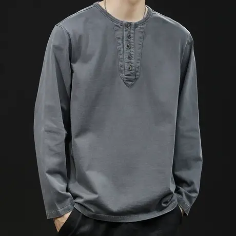 重磅POLO领长袖t恤男纯棉潮牌宽松大码春季2024新款男士春秋水洗商品大图