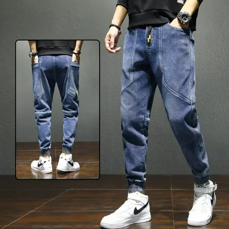 春季工装男裤子潮牌束脚哈伦男士休闲牛仔长裤直筒宽松束腿秋冬季商品大图