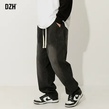 男士黑色直筒牛仔裤男潮牌痞帅高级感裤子男款美式高街休闲直筒裤图片