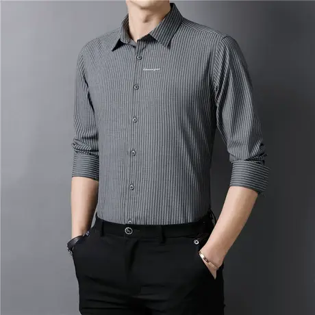 春季新款韩版竖条纹百搭长袖衬衫男士商务宽松休闲正装衬衣打底衫商品大图