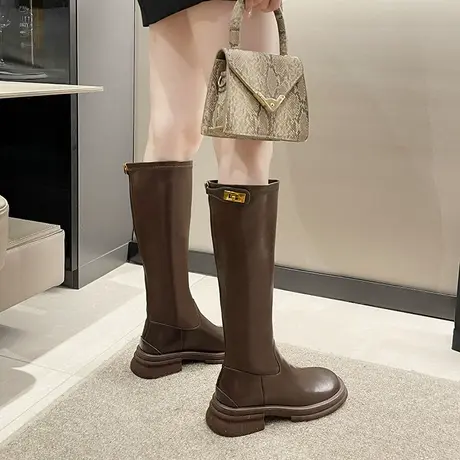 骑士靴女长筒靴子女2023新款秋冬小个子厚底不过膝长靴高筒瘦瘦靴商品大图