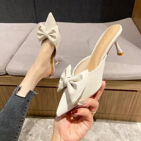 包头凉拖鞋2024年夏季新款百搭法式仙女风高跟鞋女细跟气质尖头鞋商品大图