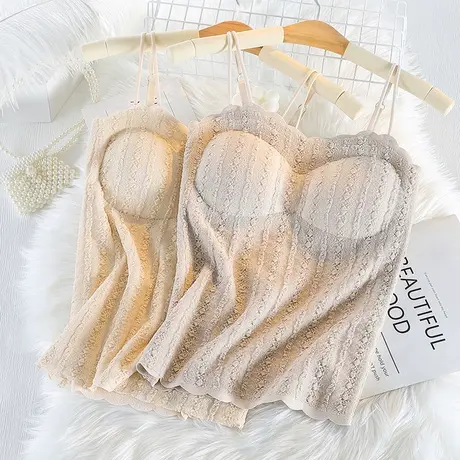 秋冬季吊带保暖背心女带胸垫内搭德绒恒温防寒紧身打底衣性感蕾丝商品大图