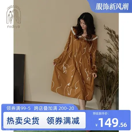 妮狄娅睡衣睡裙女秋纯棉长袖少女宽松娃娃裙春秋休闲可外穿家居服图片