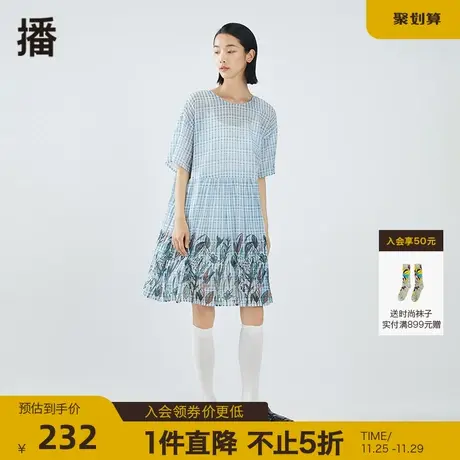 播夏新款通勤休闲圆领文艺小格纹印花娃娃连衣裙系列女BDO2LD1053图片
