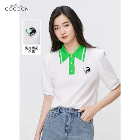 miss COCOON撞色短袖POLO衫女装2023新款夏季时尚百搭休闲T恤上衣商品大图