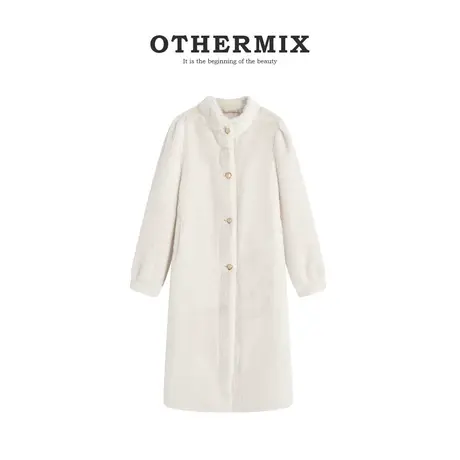 othermix仿水貂皮草大衣女23年冬季新款毛绒外套保暖皮毛一体外套商品大图
