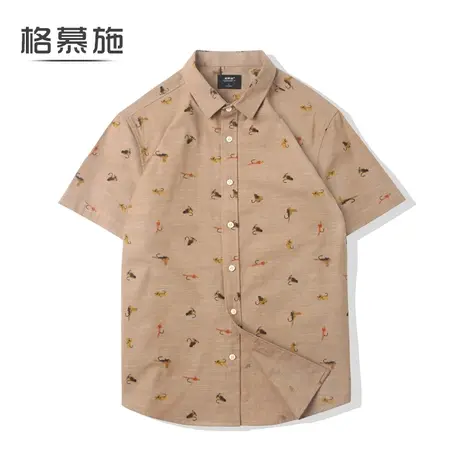 春夏纯棉印花衬衫男装舒适休闲大码宽松短袖衬衣图片