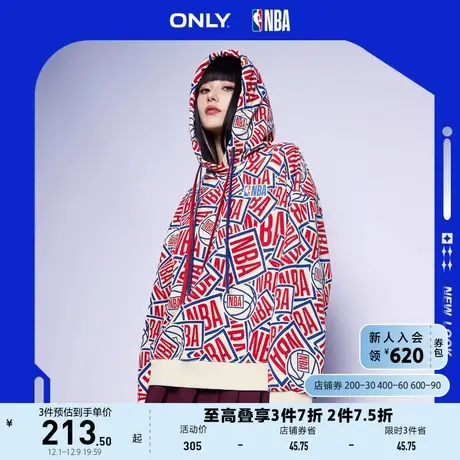 ONLY奥莱夏季新款NBA联名款宽松连帽休闲满印卫衣女图片