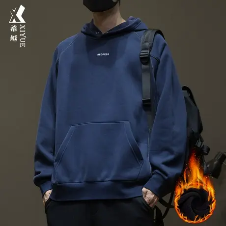 希越奥粒绒男士重磅连帽卫衣加绒加厚冬季宽松大码美式高级感外套商品大图