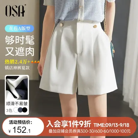 【花苞裤】欧莎白色高腰直筒外穿西装短裤女夏季休闲五分阔腿裤薄图片