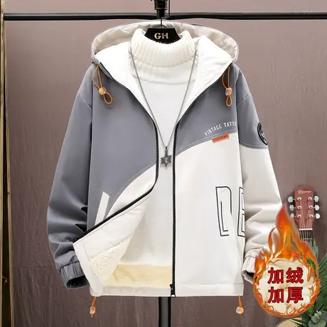 秋冬大童加绒加厚外套男秋装初中高中学生夹克青少年春秋男装套装商品大图