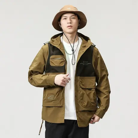 休闲工装冲锋衣潮牌连帽时尚外套男时尚百搭潮流外套秋冬款休闲男商品大图