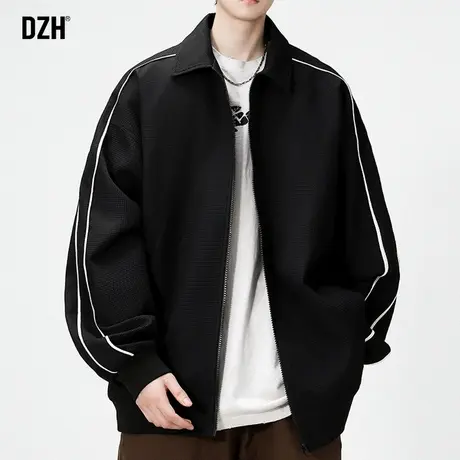 男生华夫格外套男春秋潮高级感翻领夹克宽松简约休闲上衣2024新款商品大图