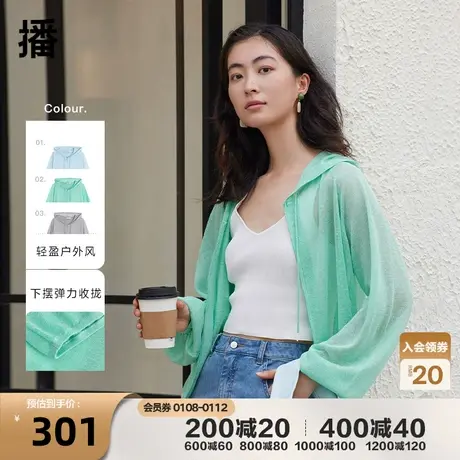 播连帽针织开衫2023春季新款休闲简约纯色宽松短款女DDQ4UD5231图片