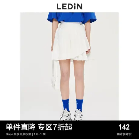乐町白色裙子女夏夏季百褶半身裙C3GEC3101图片
