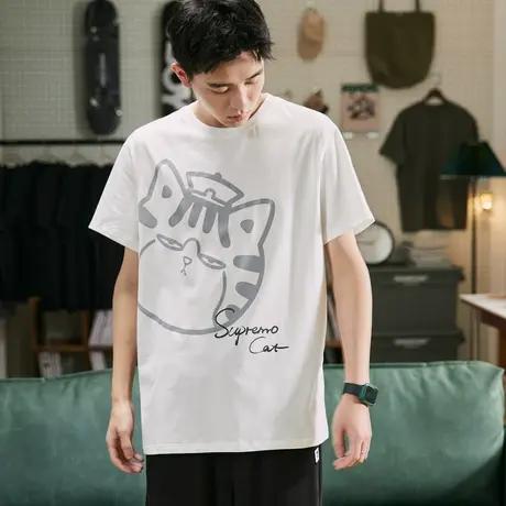 【吾皇猫联名】唐狮2023年夏季新款纯棉短袖t恤男士潮宽松上衣服商品大图