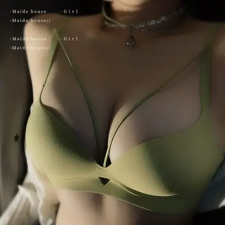 性感纯欲无钢圈内衣女法式聚拢上托文胸小胸显大光面豹纹无痕胸罩图片