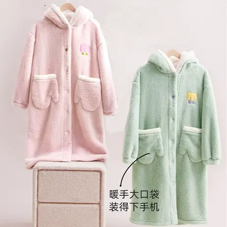 享永子【松软泡泡绒】睡袍秋冬季连帽睡衣女长款保暖加厚家居服女图片