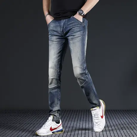 美式高街复古牛仔裤2024新款男修身小脚水洗弹力工装男士裤子商品大图