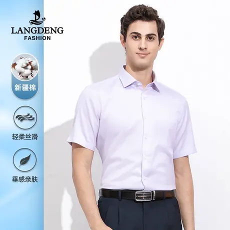 浪登2023夏季新款男士商务短袖衬衫职业工装衬衣男透气休闲条纹商品大图