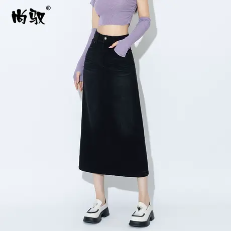 黑色高腰牛仔长裙女2023年秋季新爆款开叉包臀裙中长裙百搭高端潮图片