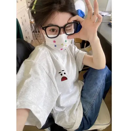 小众潮牌重磅纯棉短袖t恤女夏季美式复古白色宽松半袖设计感上衣商品大图