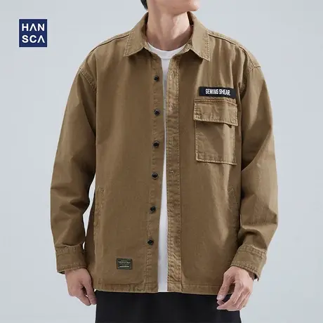 hansca春季休闲衬衫男高级感青少年新款潮牌宽松日系纯棉工装外套商品大图