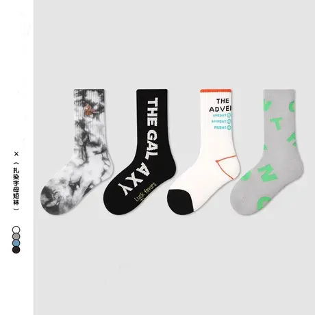 儿童袜子春款扎染风字母宝宝中筒袜纯棉无骨小众风时尚男童棉袜潮图片