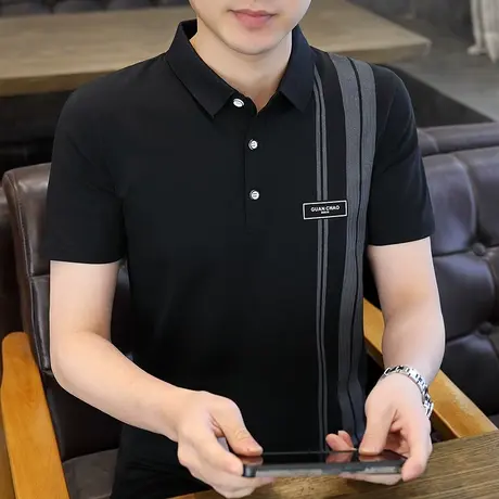 夏季男士短袖t恤纯棉保罗高端徽章翻领Polo衫青年半袖打底衫上衣图片