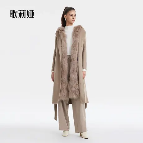 歌莉娅纯羊绒大衣轻奢冬季新款高级感保暖狐狸毛两件套10SL6N9A0图片