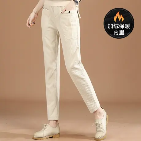 韩潮袭人松紧腰灯芯绒加绒裤子女2023年冬季新款哈伦裤加厚休闲裤图片