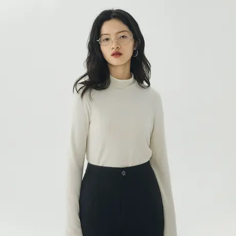 omont蛋挞家 黑色高领打底衫女2023秋冬新款内搭修身长袖T恤上衣图片