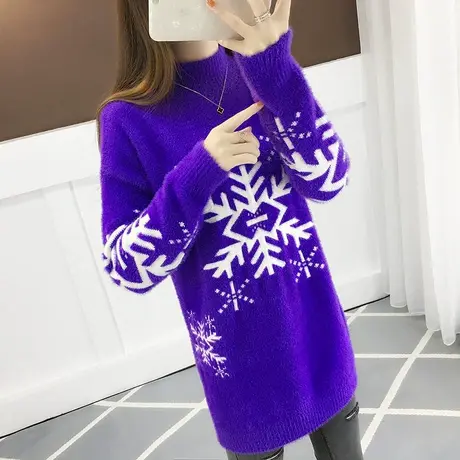 水貂绒毛衣女宽松2023秋冬新款中长款毛衣裙加厚针织高领打底衫女图片