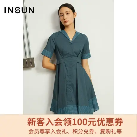 影儿恩裳商场同款夏季短袖收腰不规则中长款v领连衣裙图片