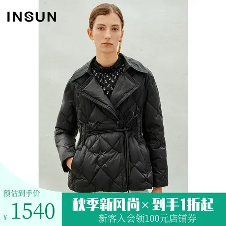 恩裳2023年春款新品复古时髦菱形格短款风衣式鹅绒羽绒服商品大图