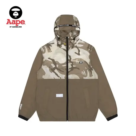 Aape男装秋冬猿颜徽章字母印花迷彩拼接连帽薄外套7422XXG商品大图