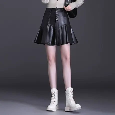 黑色小皮裙半身裙女春季2023新款洋气鱼尾PU皮短裙子显瘦a字裙潮图片