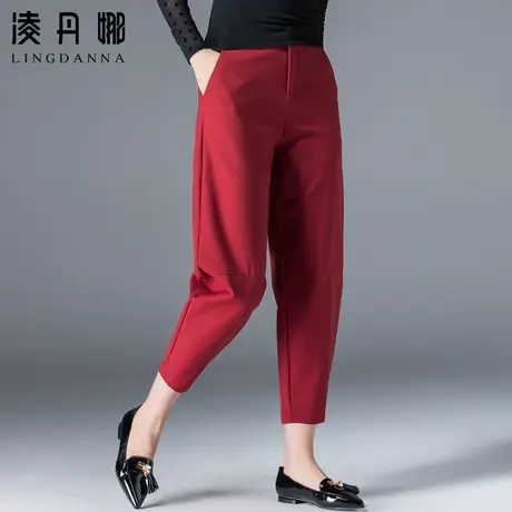 萝卜裤女夏季薄款女裤2023新款九分哈伦裤八分裤女小个子红色裤子图片