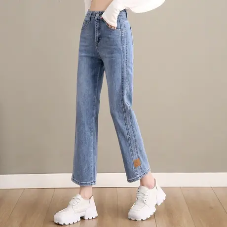 浅色高腰直筒牛仔裤女2023新款春夏薄款小个子九分裤休闲裤烟管裤商品大图