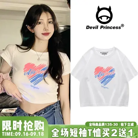 卡通印花纯棉t恤女露脐甜酷风短袖2023夏季ins小众高腰显瘦上衣潮图片