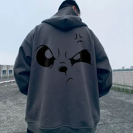 春秋潮牌大码拉链开衫情侣装国潮加绒加厚胖子外套连帽卫衣男潮流图片