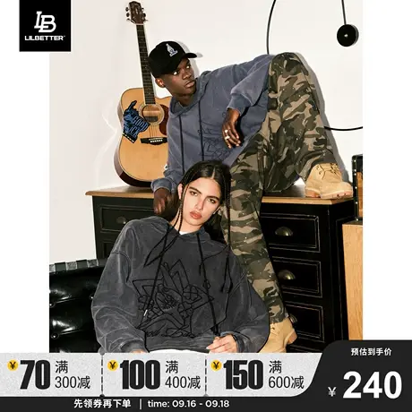 Lilbetter幸运手势380g重磅情侣卫衣秋冬款刺绣衣服水洗做旧外套商品大图