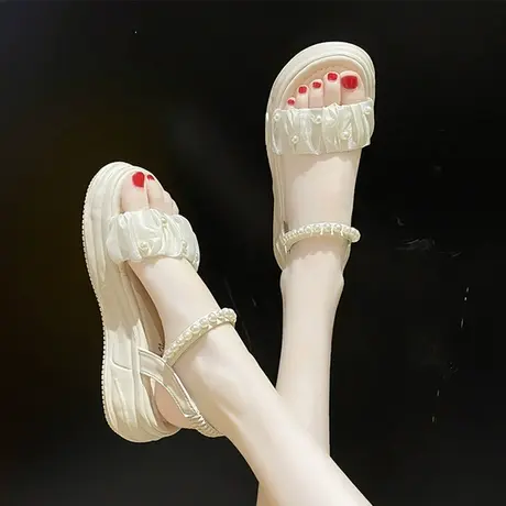 温柔珍珠厚底仙女风凉鞋女配裙子2023年夏季新款时尚百搭罗马鞋潮图片
