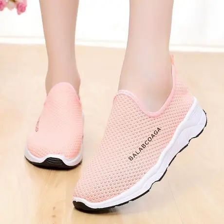 夏季网鞋女厚底松糕女鞋飞织网眼透气休闲鞋平跟软底孕妇鞋开车鞋商品大图