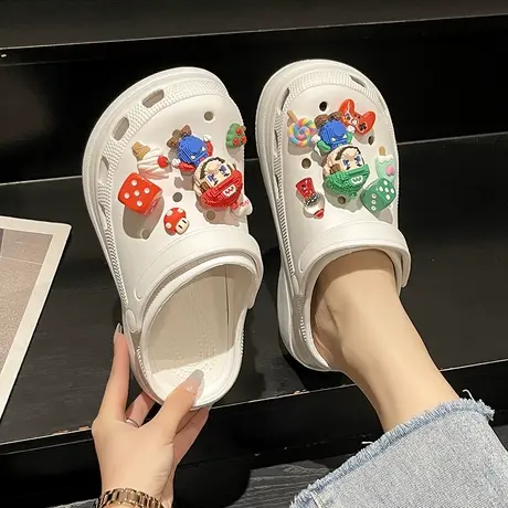 新款洞洞鞋女夏季外穿可爱马里奥厚底高跟防滑两穿包头沙滩凉拖鞋商品大图
