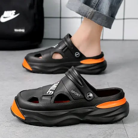 雨鞋男2023夏季新款厨房防滑洗车工作鞋踩屎感软底增高沙滩凉拖鞋商品大图