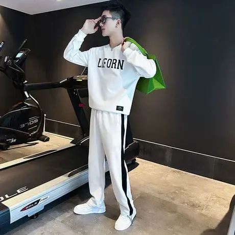 潮流撞色拼接休闲套装男春秋季2023潮牌高级感男装卫衣卫裤两件套图片