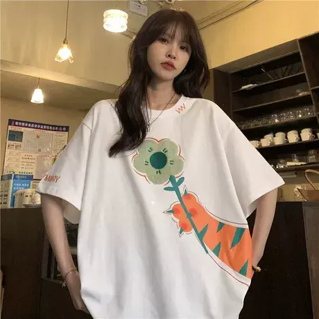 胖妹妹大码网红ins超火短袖t恤女夏装韩版宽松体恤衫上衣潮200斤商品大图